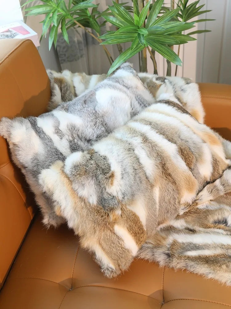 XZWDSICN Natural Rabbit Fur Patchwork Cushion For Sofa