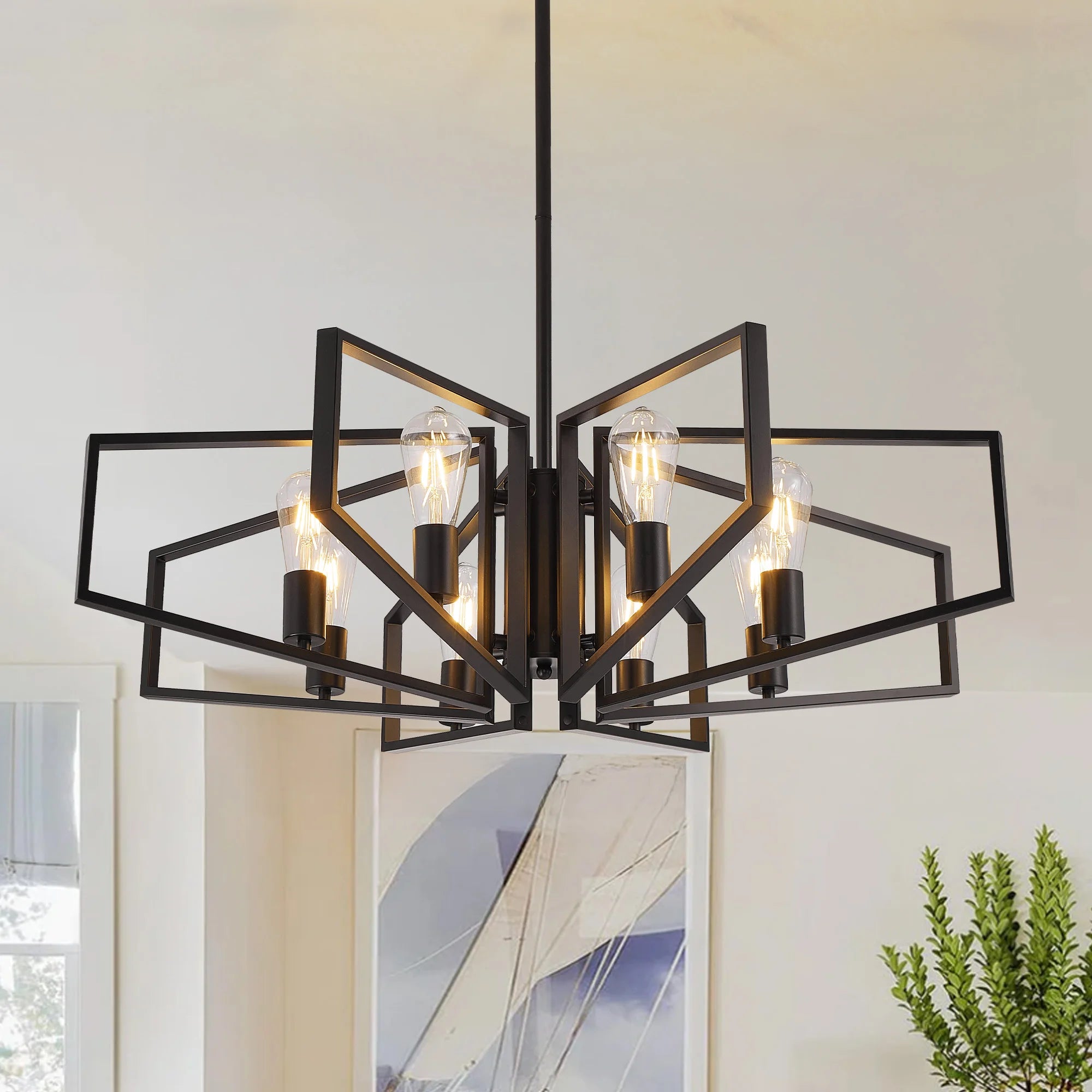 Modern Geometric 8 Light Chandelier With Adjustable Height Pendant