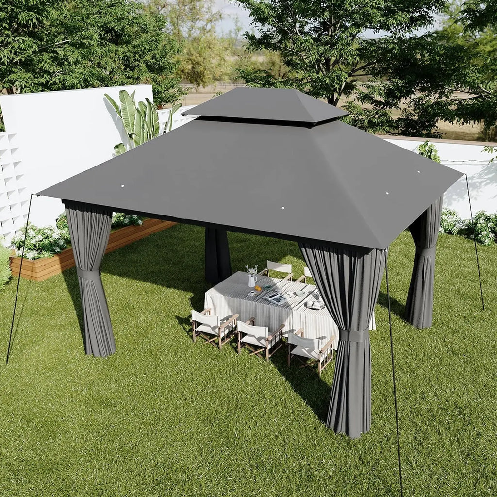XMSJ Outdoor Gazebo With Metal Frame Canopy And Double Roofs