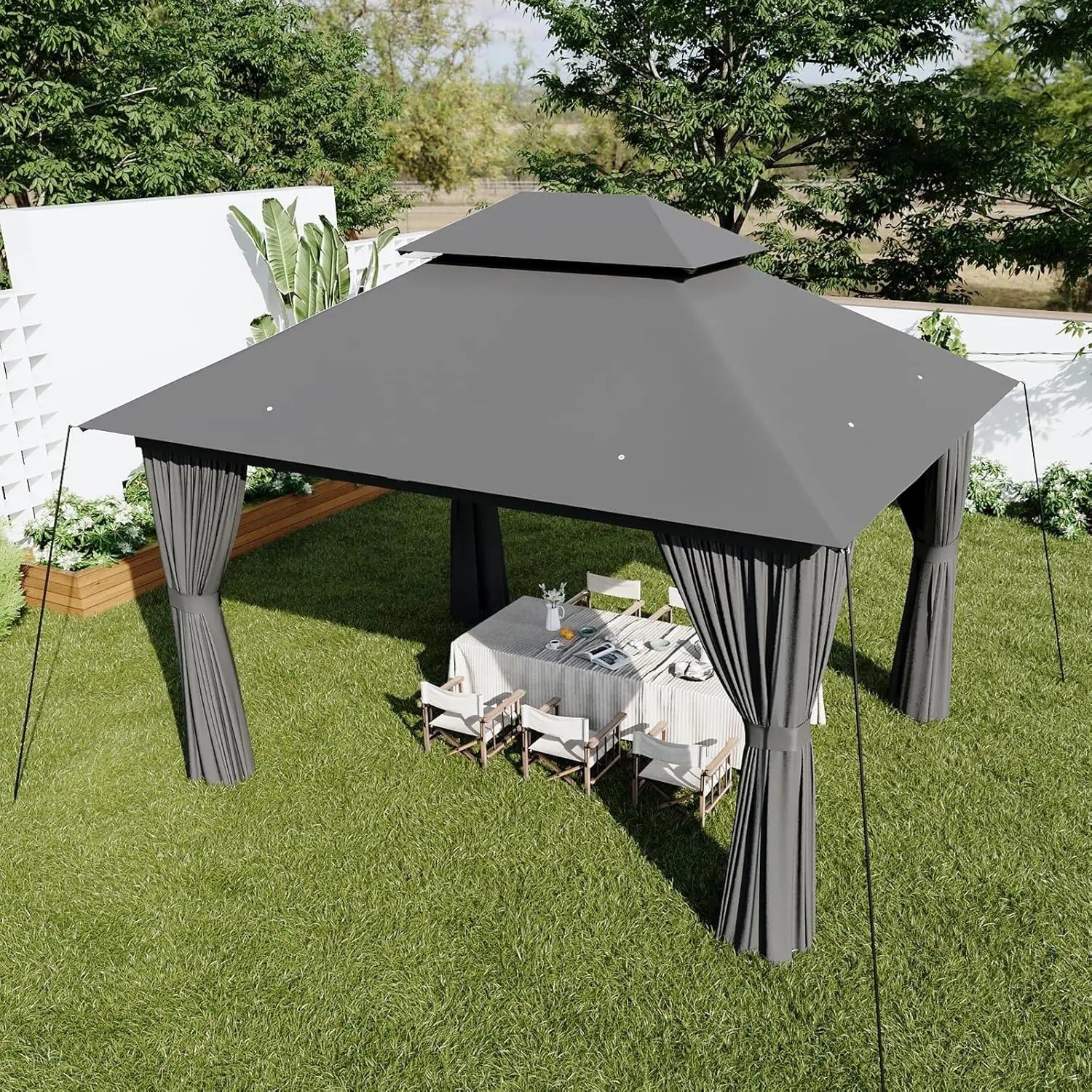 XMSJ Outdoor Gazebo With Metal Frame Canopy And Double Roofs
