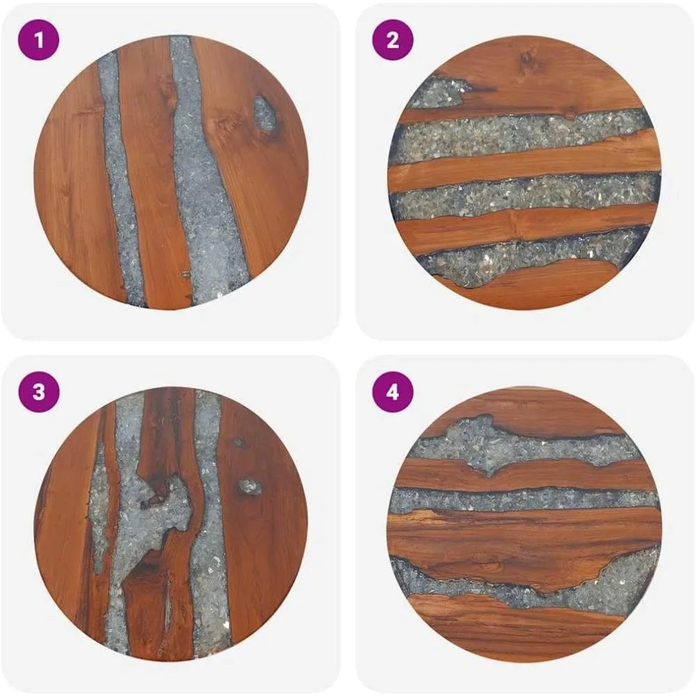 Teak Mango Wood Round Coffee Table With Resin Inlay