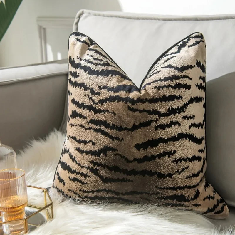 Perilune Tiger Pattern Cushion Cover Velvet Pillow Case Living Room