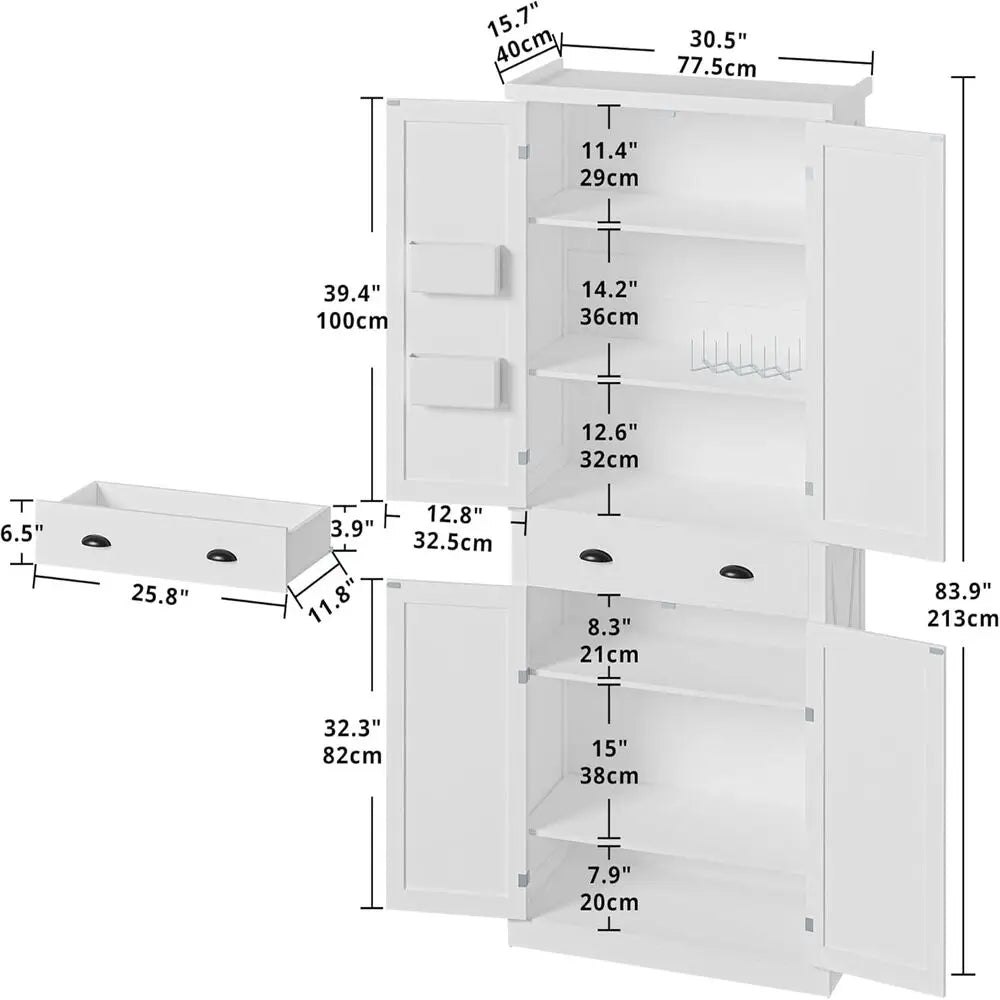 IRONCK Kitchen Pantry Storage Cabinet With Barn Doors And Drawer
