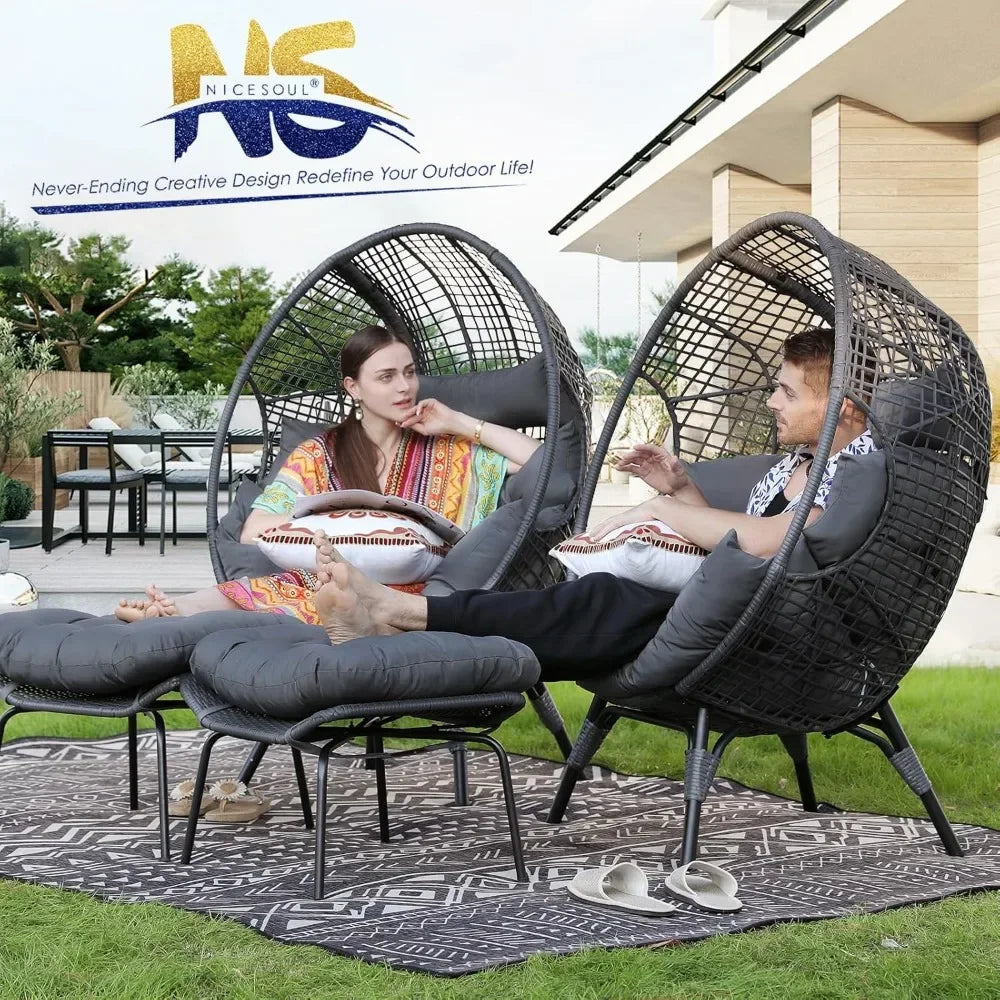 Guangbai Patio Egg Chair Ottoman Indoor Outdoor Lounge