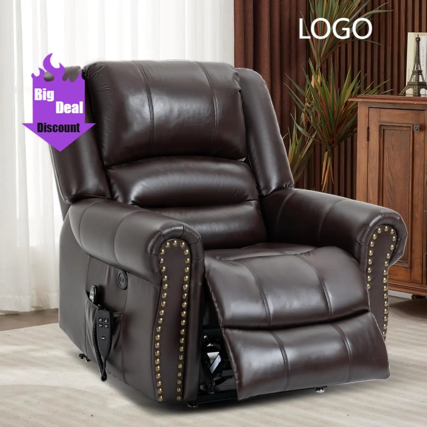 Dual Motor Power Lift Chair, Lay Flat Recliner Chair, Electric Recliner with Massage and Heat for Elderly, Remote Control,