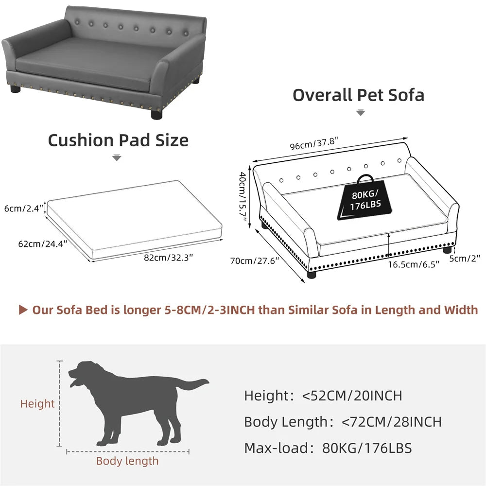 BORWARTCN Heavy Duty Pet Sofa Raised Dog Bed Removable Cover