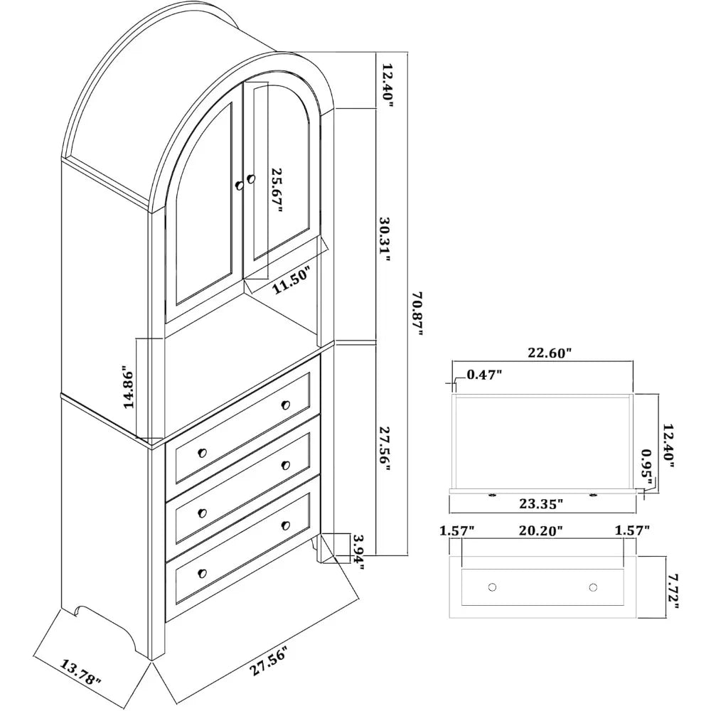 RBXCCarcase Arched Storage Cabinet With Doors And Drawers