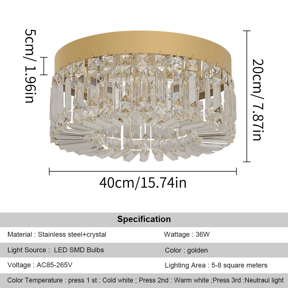 VETRULUS Crystal LED Ceiling Light For Living Room