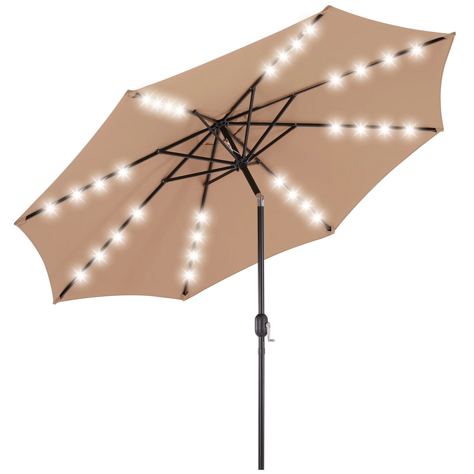 JHK 10ft Outdoor Solar Patio Umbrella With UV Resistant 32 LED Lights And Tilt