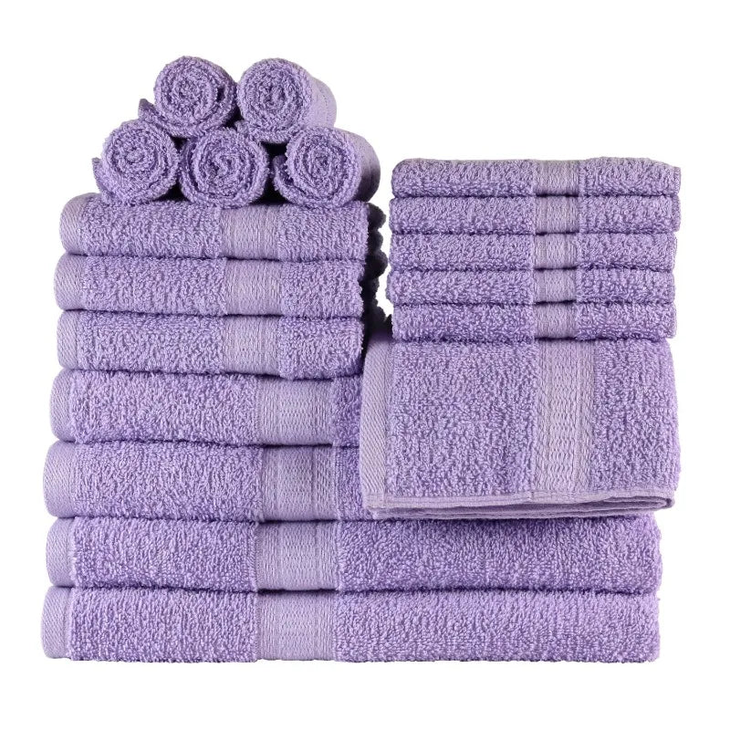 18-Piece 100% Cotton Towel Set, 4 Bath Towels, 4 Hand Towels, and 10 Face Towels, Soft and Super Absorbent