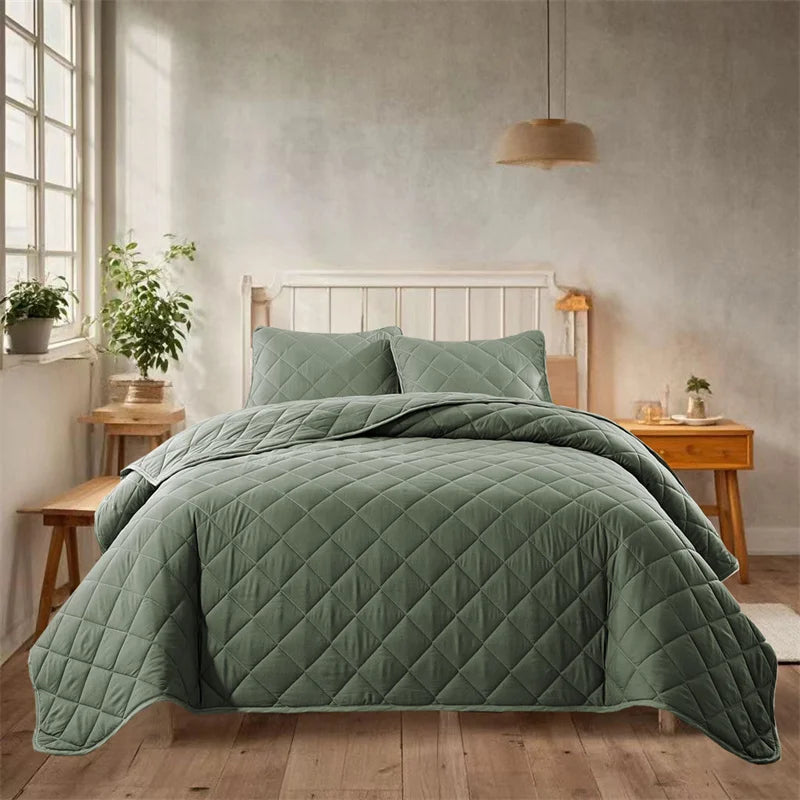 NONECN Lightweight Polyester Cotton Bedspread Coverlet Set With Pillow Shams