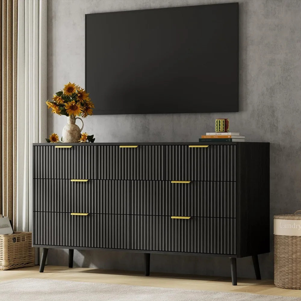 MKDK Black Dresser And Nightstand Set For Modern Bedroom