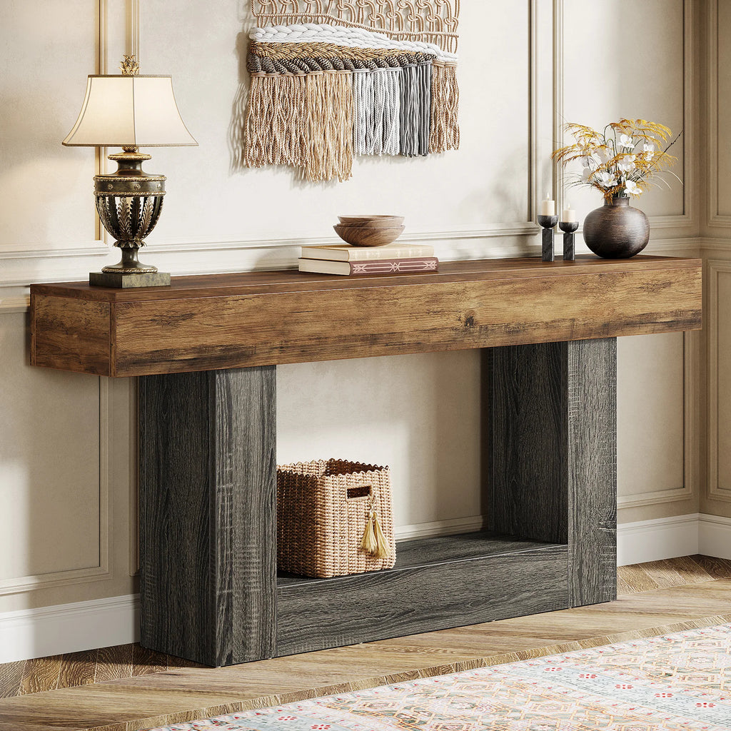 Tribesigns Farmhouse 2 Tier Entryway Console Table With U Shaped Base
