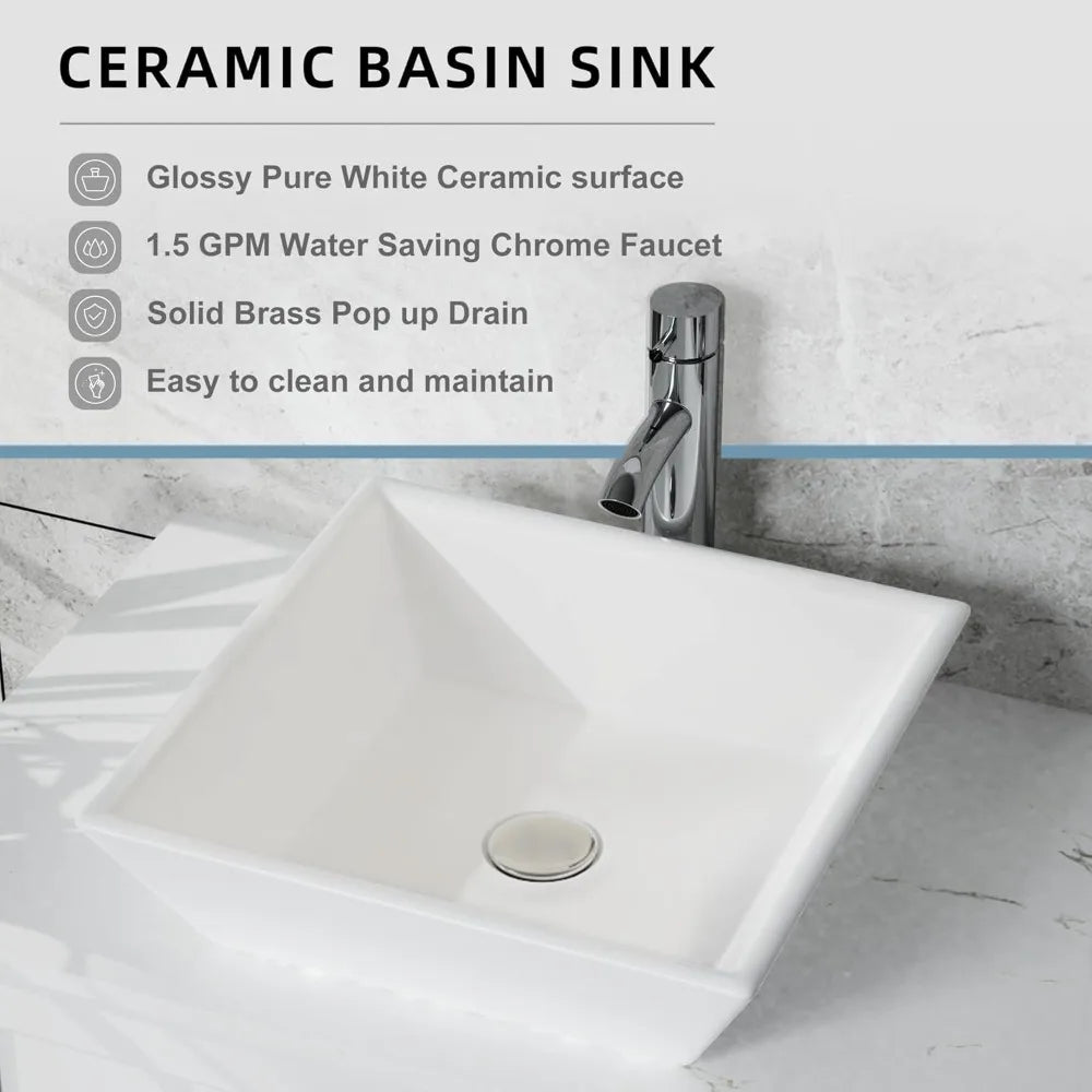 30" Gray Bathroom Vanity Sink Combo Modern Single Vessel Sink Bathroom Cabinet with 2 Drawer, Chrome Faucet, Drain, Mirror, Free