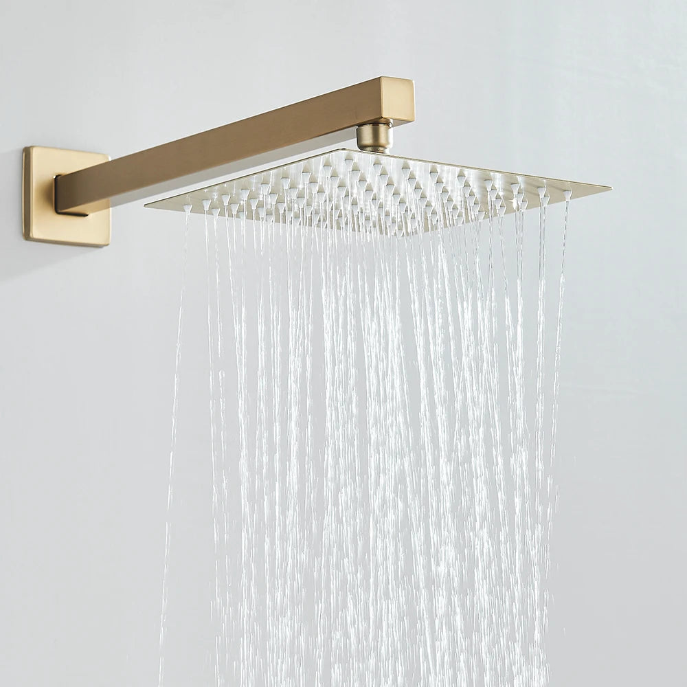 Brushed Gold Concealed Shower System Bathroom Rain Shower System Shower Mixer Tap Rainfall Shower Faucet