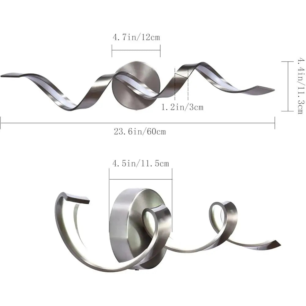 Dimmable LED Bathroom Vanity Light Spiral Design Brushed Nickel Wall Sconce Hardwired Fog Proof Moisture Proof 15W 1080 Lumens