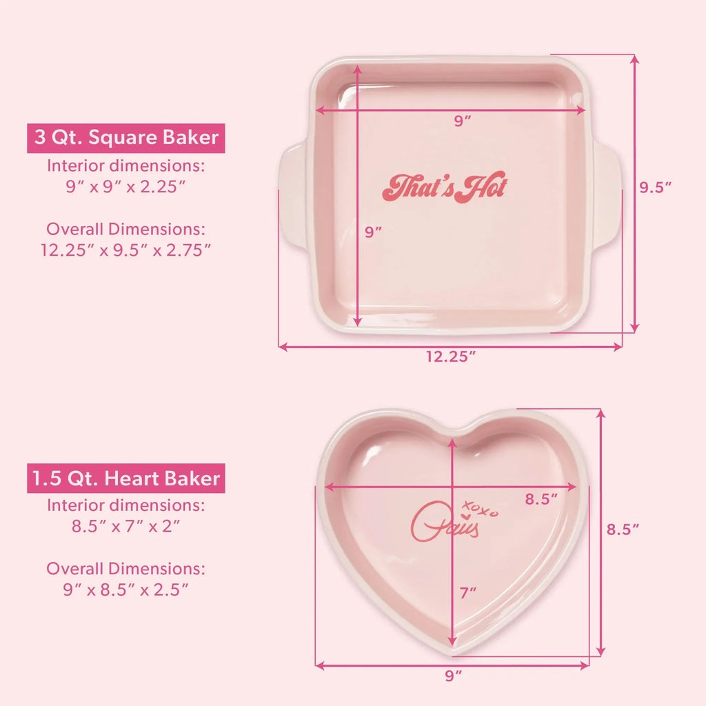Ceramic Baker Set Square And Heart Dishes For Oven Use