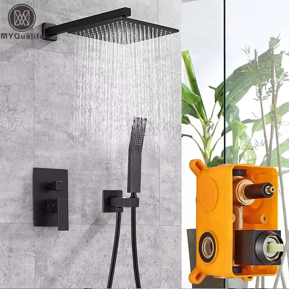 MYQualife Wall Mount Shower Faucet Rainfall Mixer Tap With Sprayer