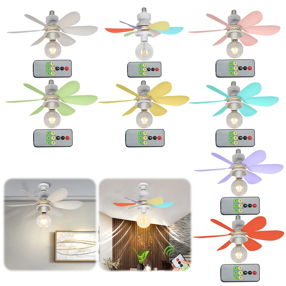 E27 Socket Fan LED Light E27 Base 52cm Modern LED Ceiling Fan Remote Control Chandelier Ceiling Fan 3 Speeds for Bedroom Kitchen