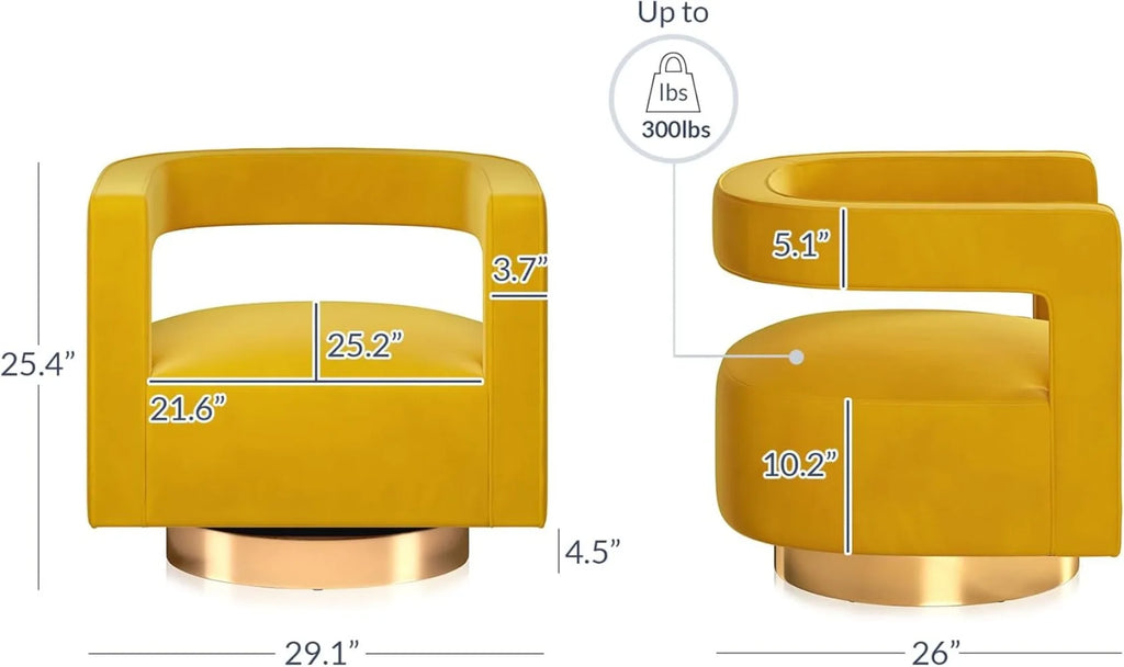 Velvet Armchair With Gold Base And Wood Frame Swivel