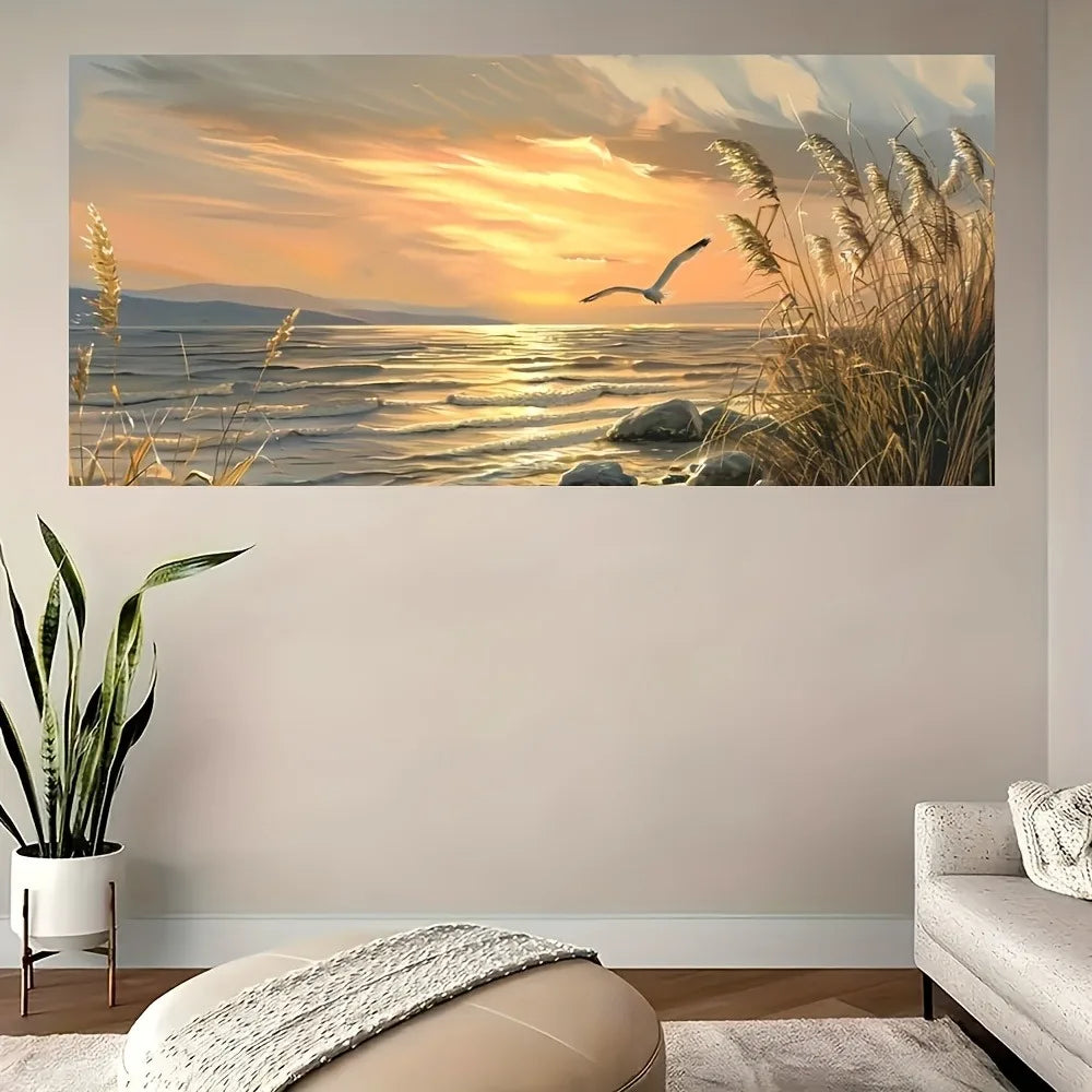 Sunset Beach Art Seascape Canvas Print for Interior Decor