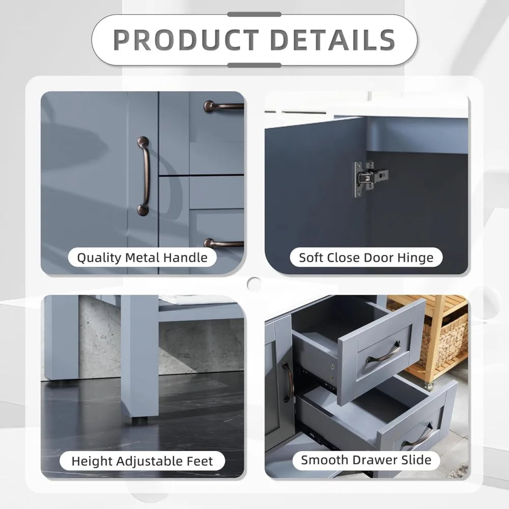 30" Gray Bathroom Vanity Sink Combo Modern Single Vessel Sink Bathroom Cabinet with 2 Drawer, Chrome Faucet, Drain, Mirror, Free