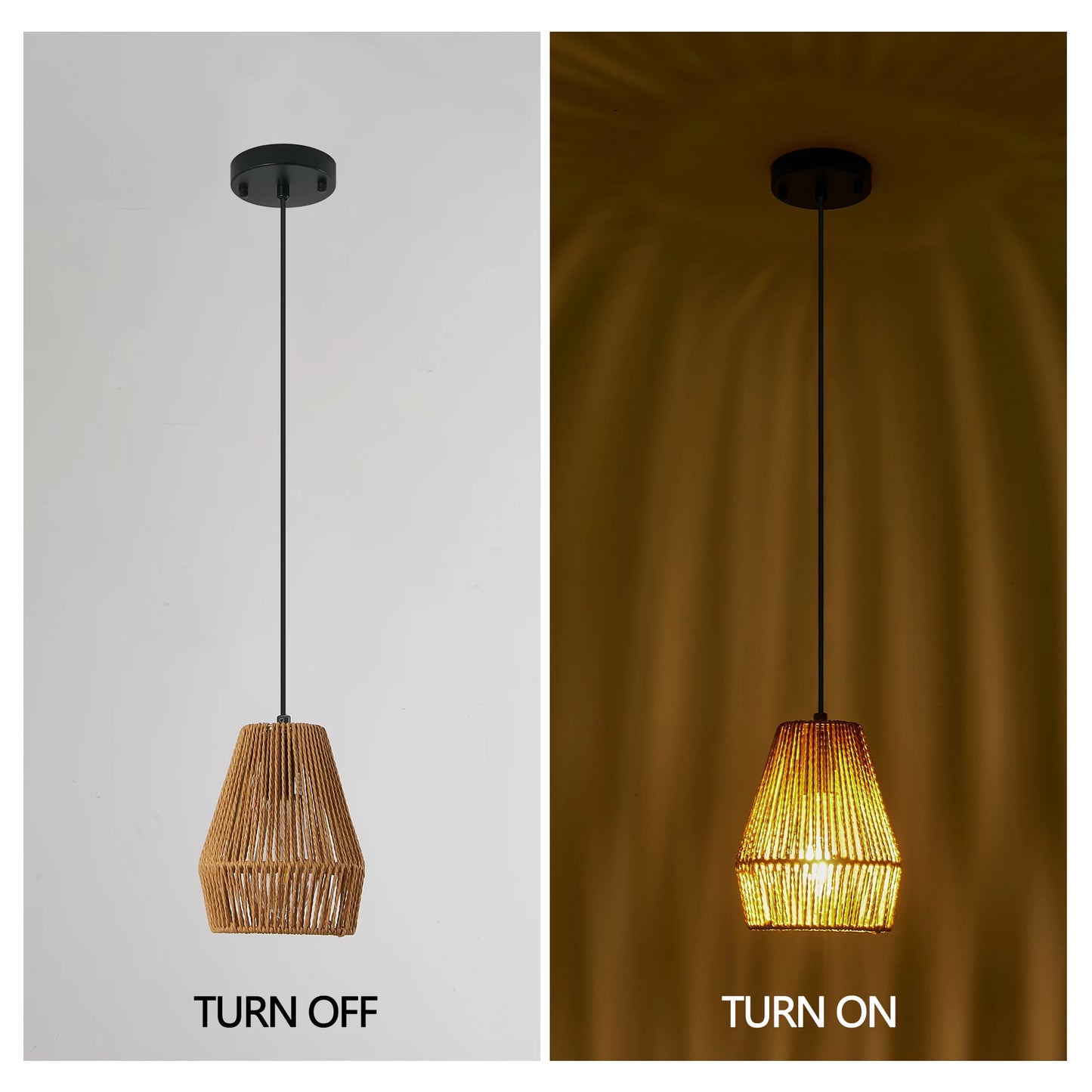 3 Pack Rustic Hemp Rope Pendant Light, Handcrafted Farmhouse Hanging Light Fixture, Adjustable Height Ceiling Lamp (No Bulb)