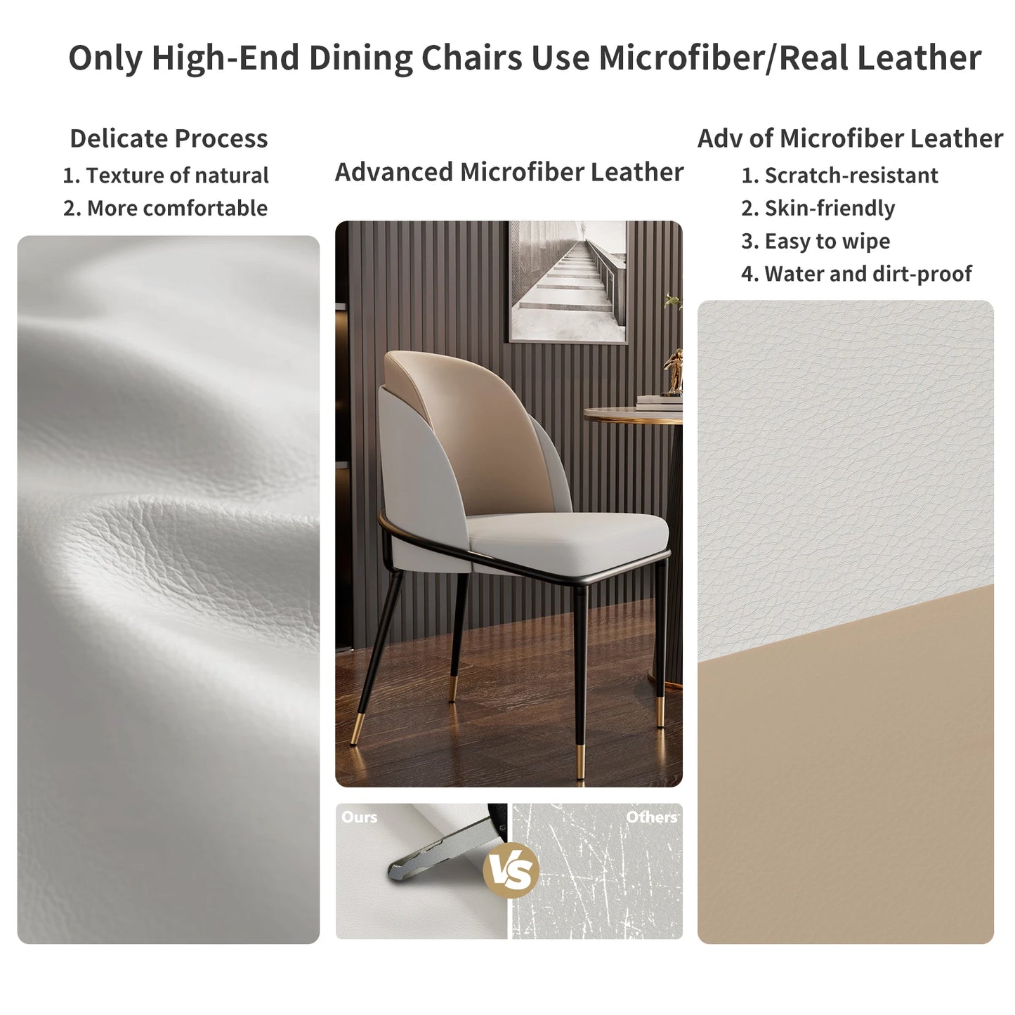 Modern Upholstered Dining Chairs Microfiber Leather Set of 2