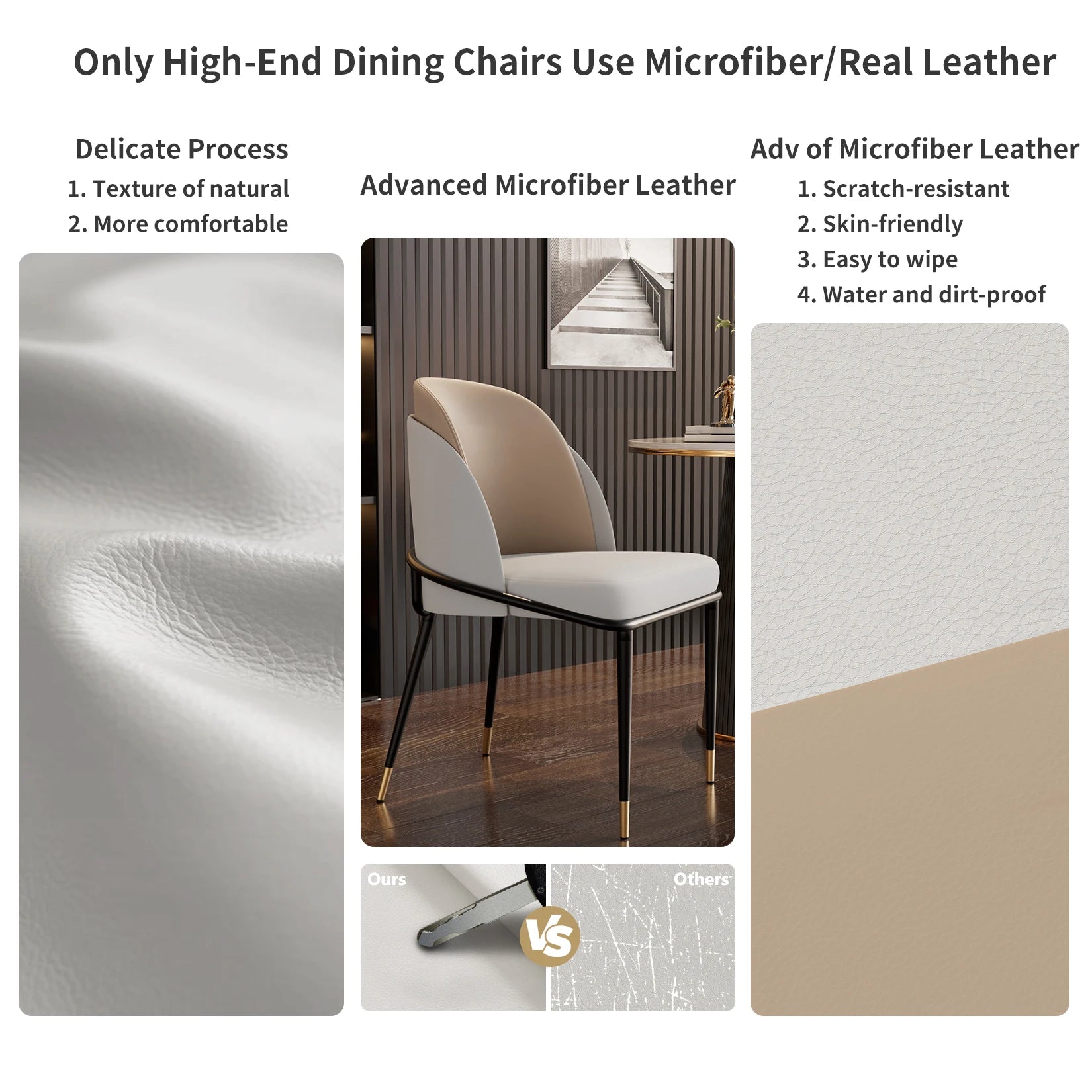 Modern Upholstered Dining Chairs Microfiber Leather Set of 2