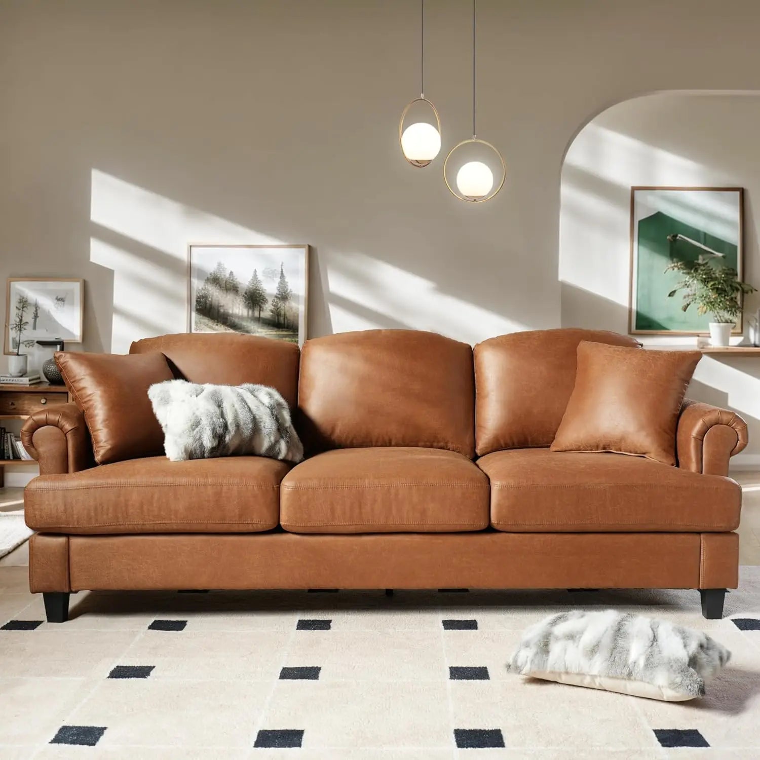 3 Seater Sofa Couch with Deep Seat,91" Comfy Cloud Couches for Living Room,Mid Century Modern Upholstered Sofa with Armrests