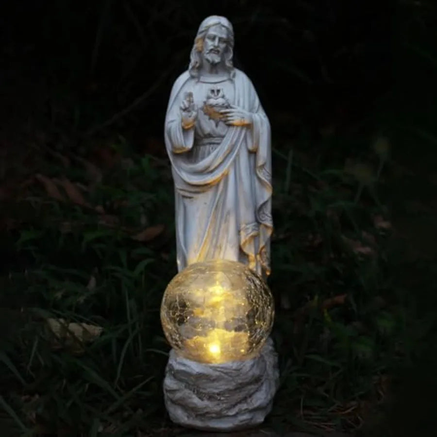 SHXI Jesus Statue Outdoor Decor Solar Lights Garden Religious Figure