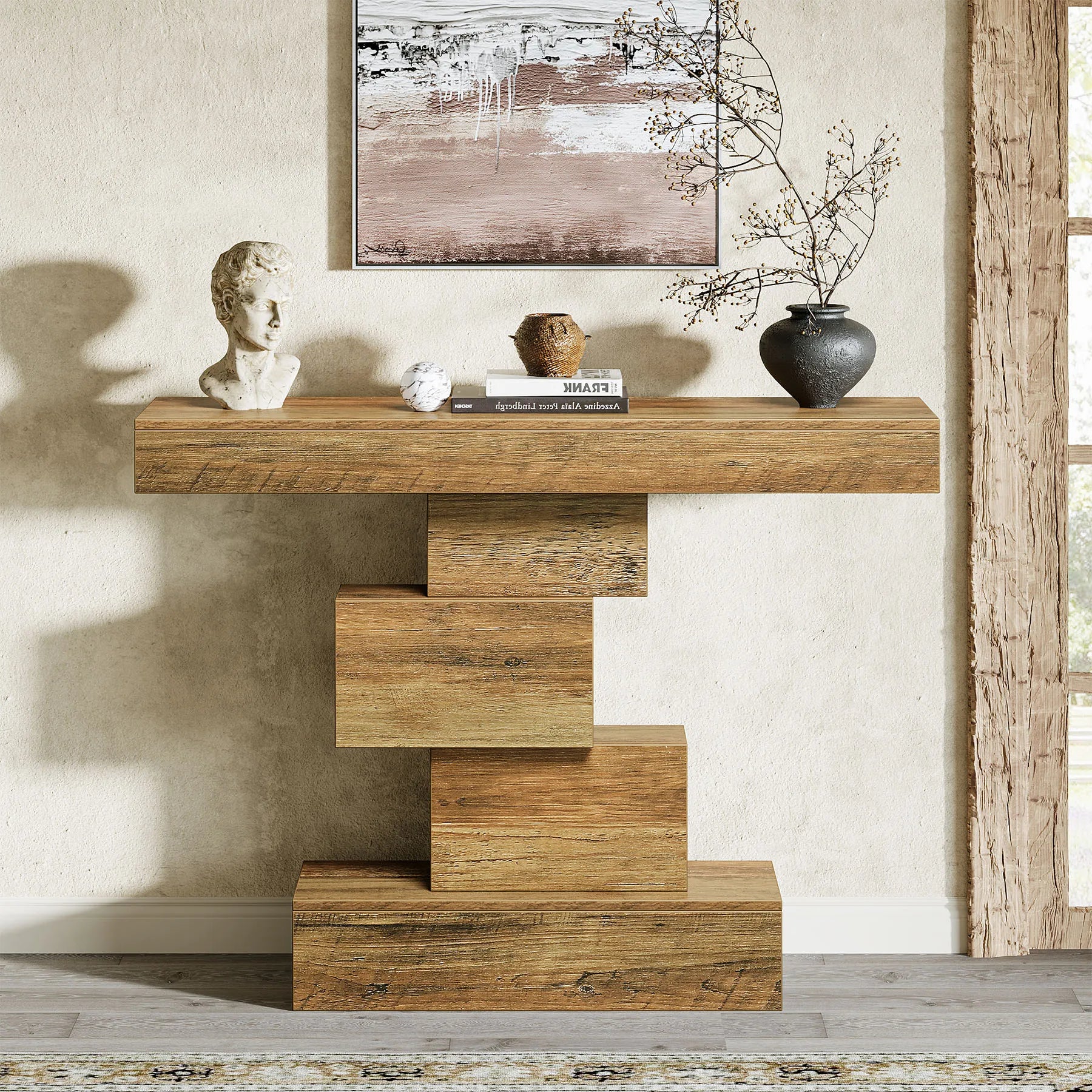 Tribesigns Farmhouse Console Table With Geometric Base For Entryway