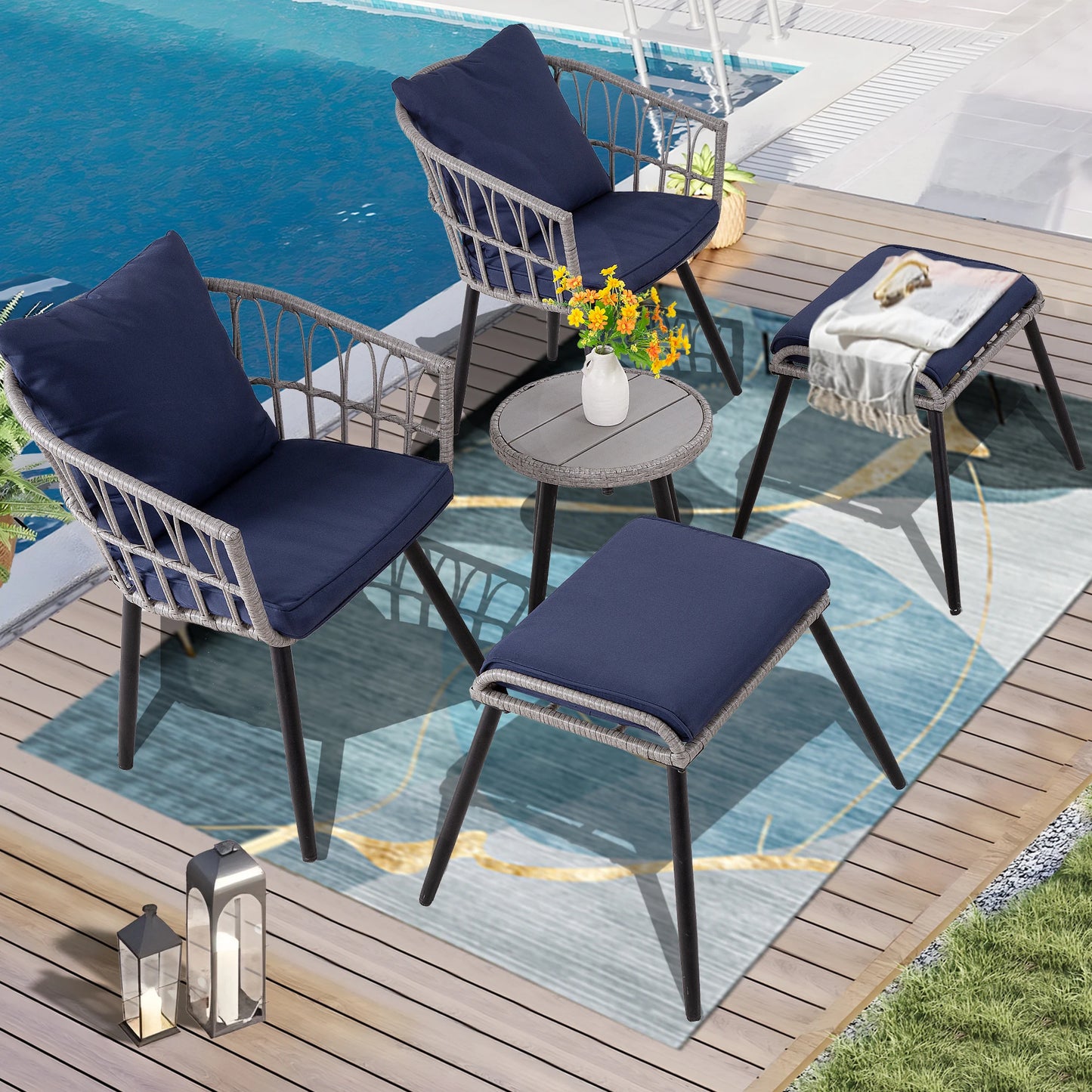 SEOGWISAM 5 Piece Patio Bistro Set Outdoor Wicker All Weather