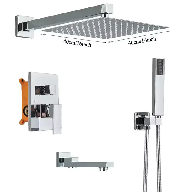 Rozin Chrome Rainfall Shower Faucet Set Wall Mounted Dual-Control