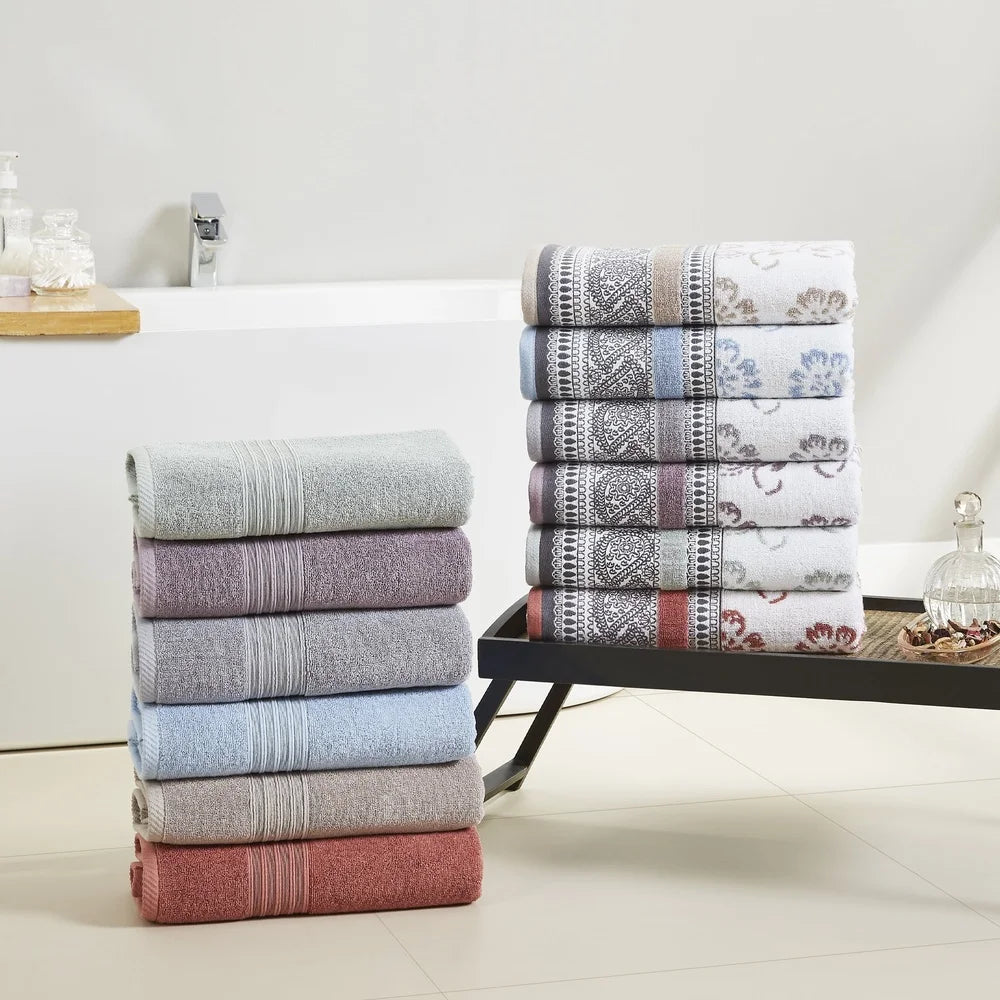 Cotton Bath Towel Set 6-Piece Quick Dry Floral Oeko-Tex Certified