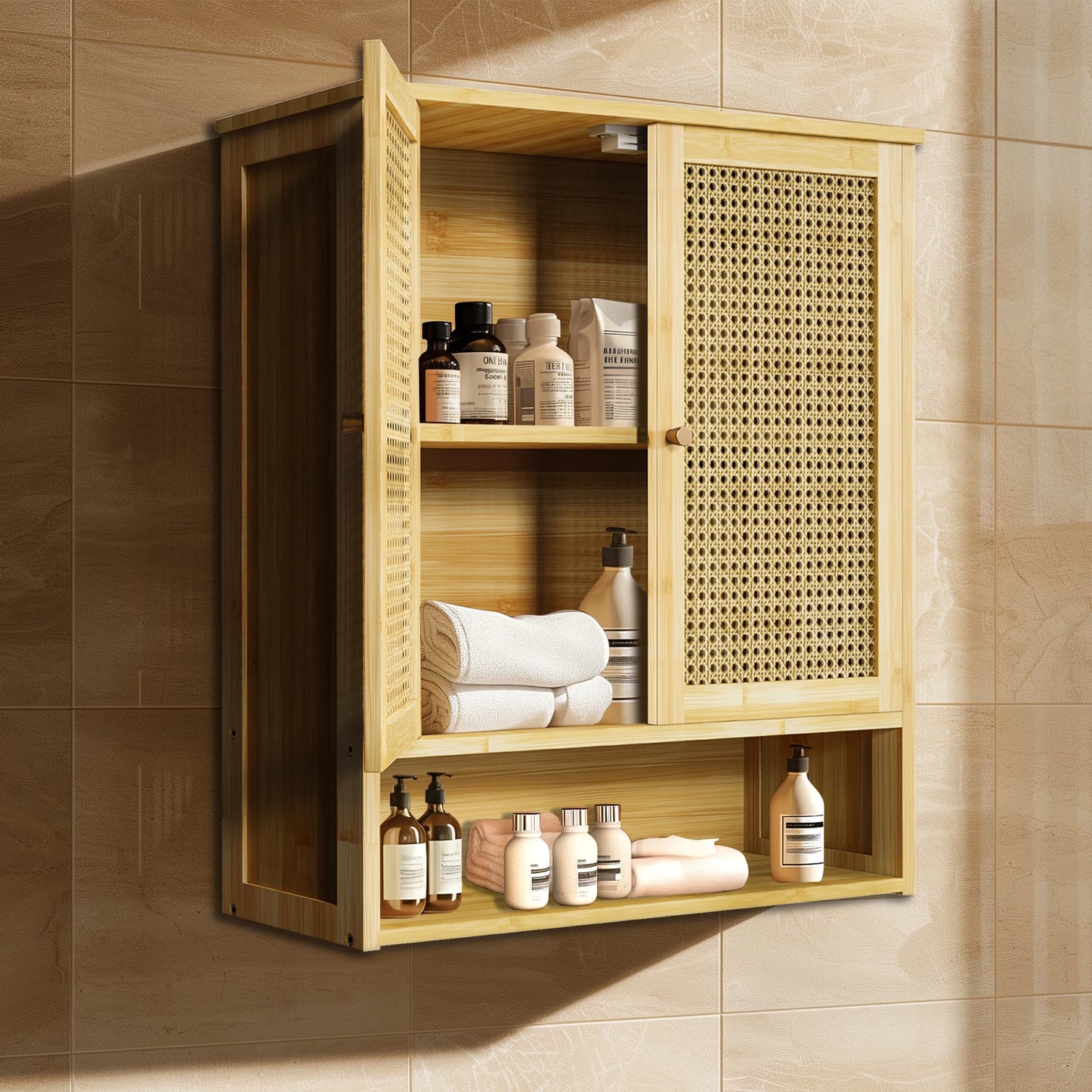 WisforFininsh Bamboo Wall Mounted Bathroom Medicine Cabinet Storage Organizer