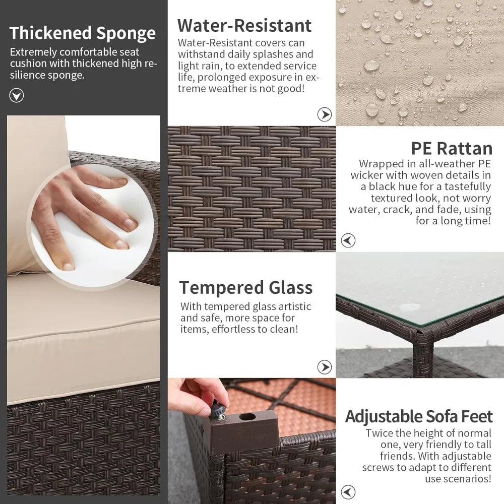 Outdoor Patio Furniture Club Chair Set With Glass End Table