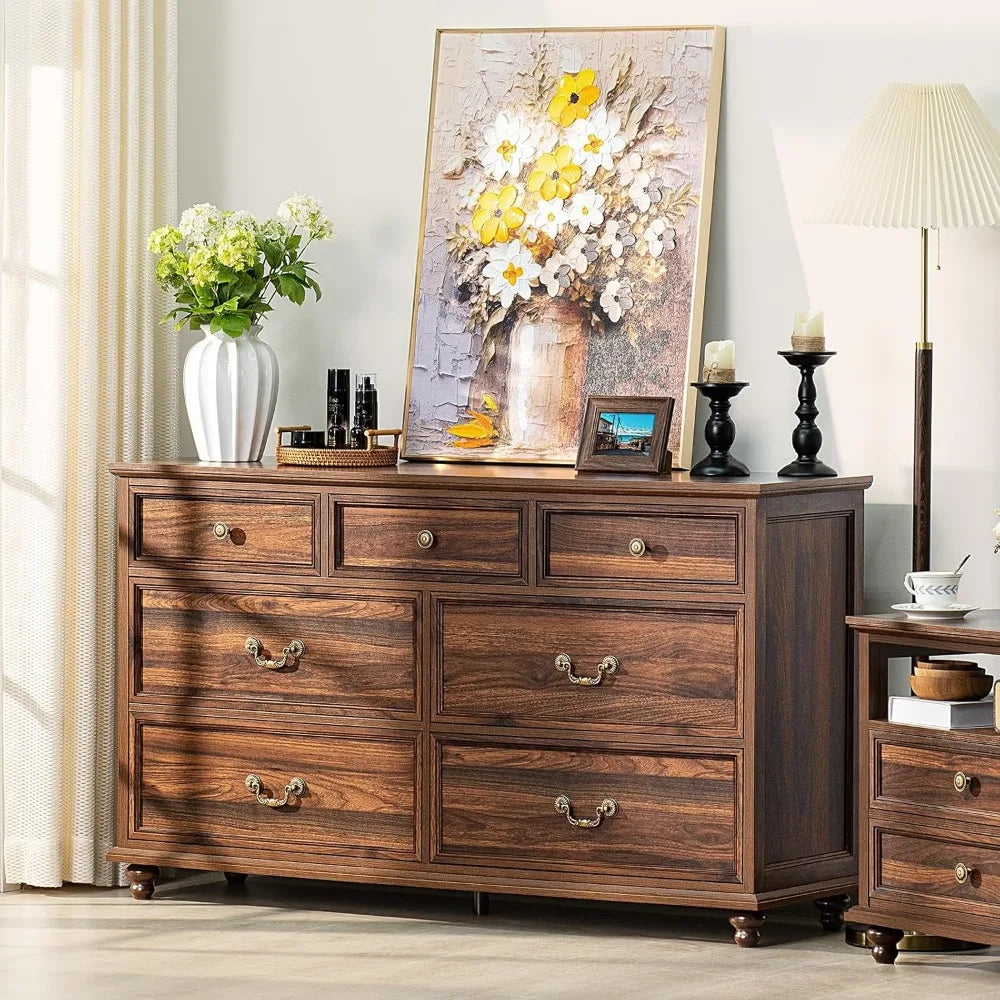 MKDK Farmhouse Dresser And Nightstands Set 3-Piece With Storage