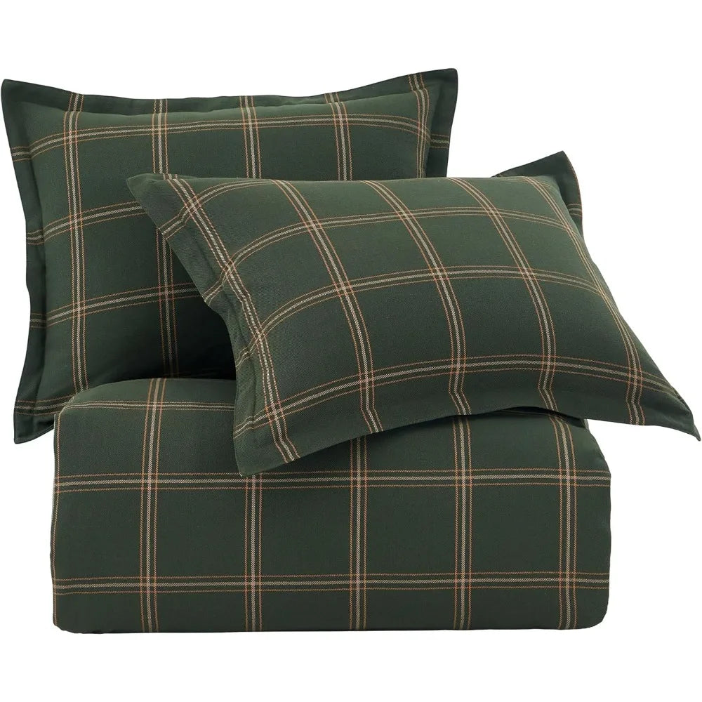 HiEnd Accents Windowpane 3 Piece Queen Size Plaid Comforter Set, Hunter Green Masculine Bedding Set, Classic Modern Rustic Cabin