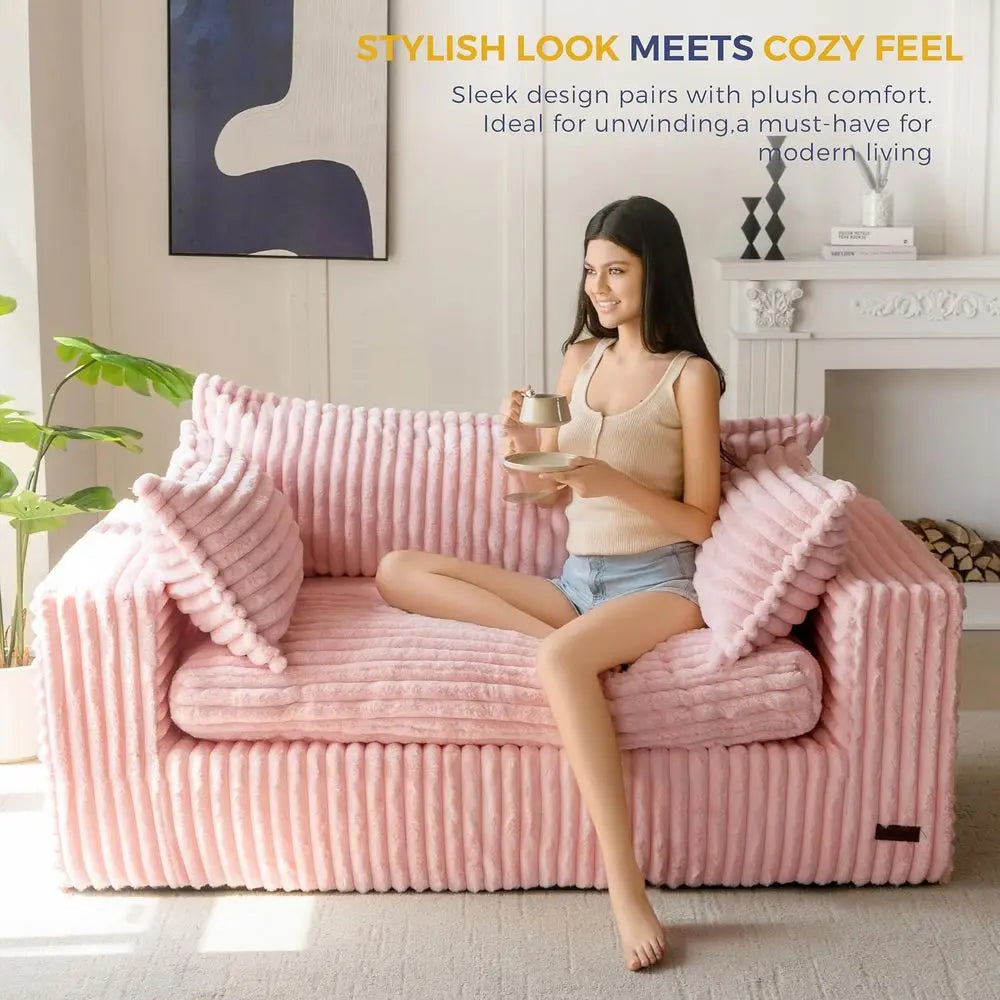 Bean Bag Sofa Couch, Loveseat Boneless Couch in a Box, Upholstered Mini Sofa with Deep Seating for Living Room, Bedroom, Office,