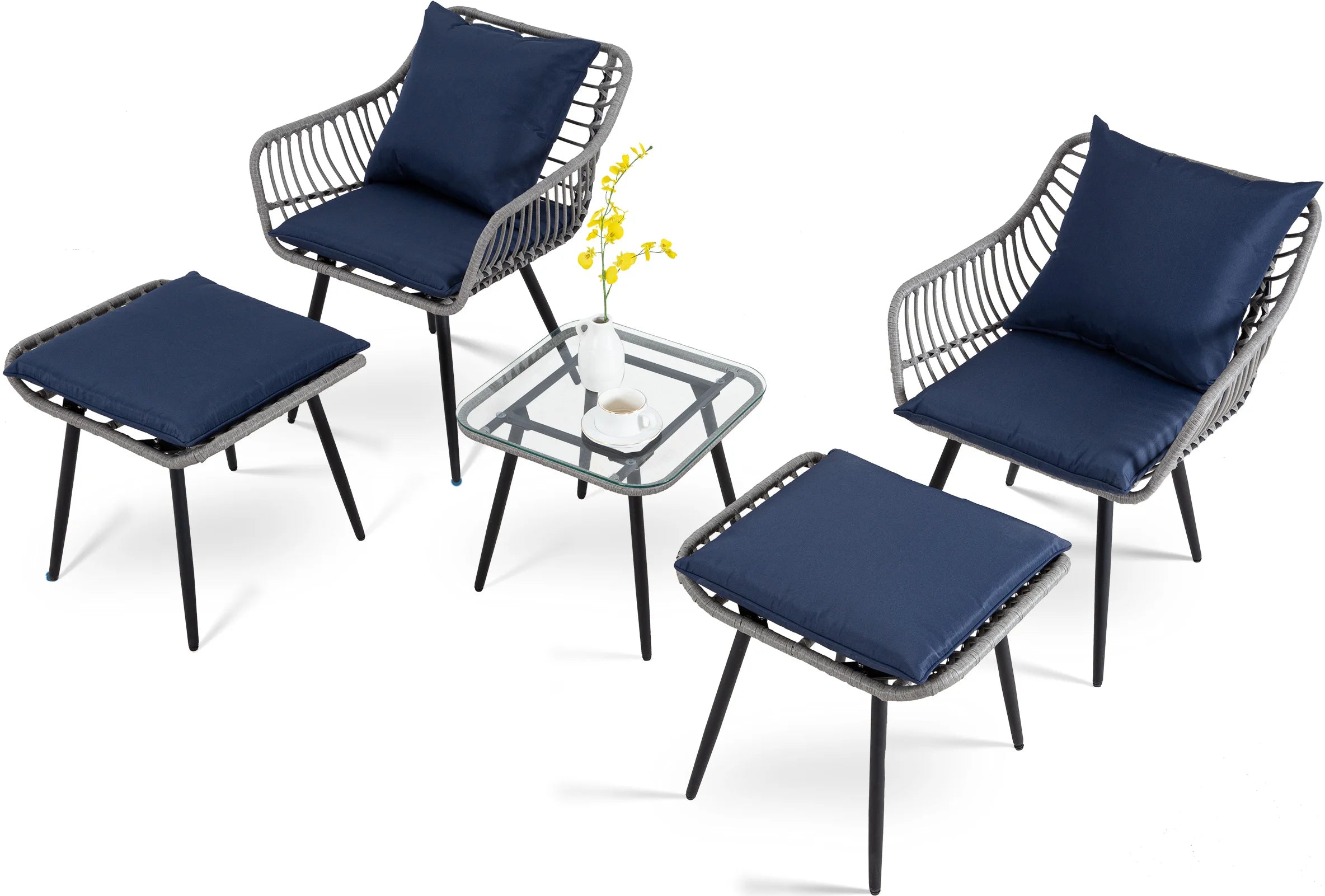 SEOGWISAM 5 Piece Outdoor Patio Furniture Set Wicker Bistro