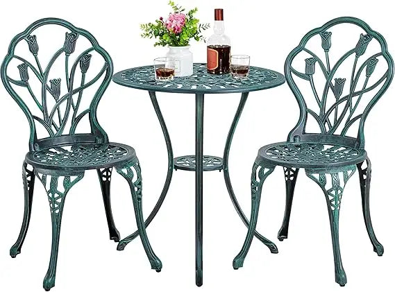 Yaheetech 3 Piece Cast Aluminum Patio Bistro Set Includes Table