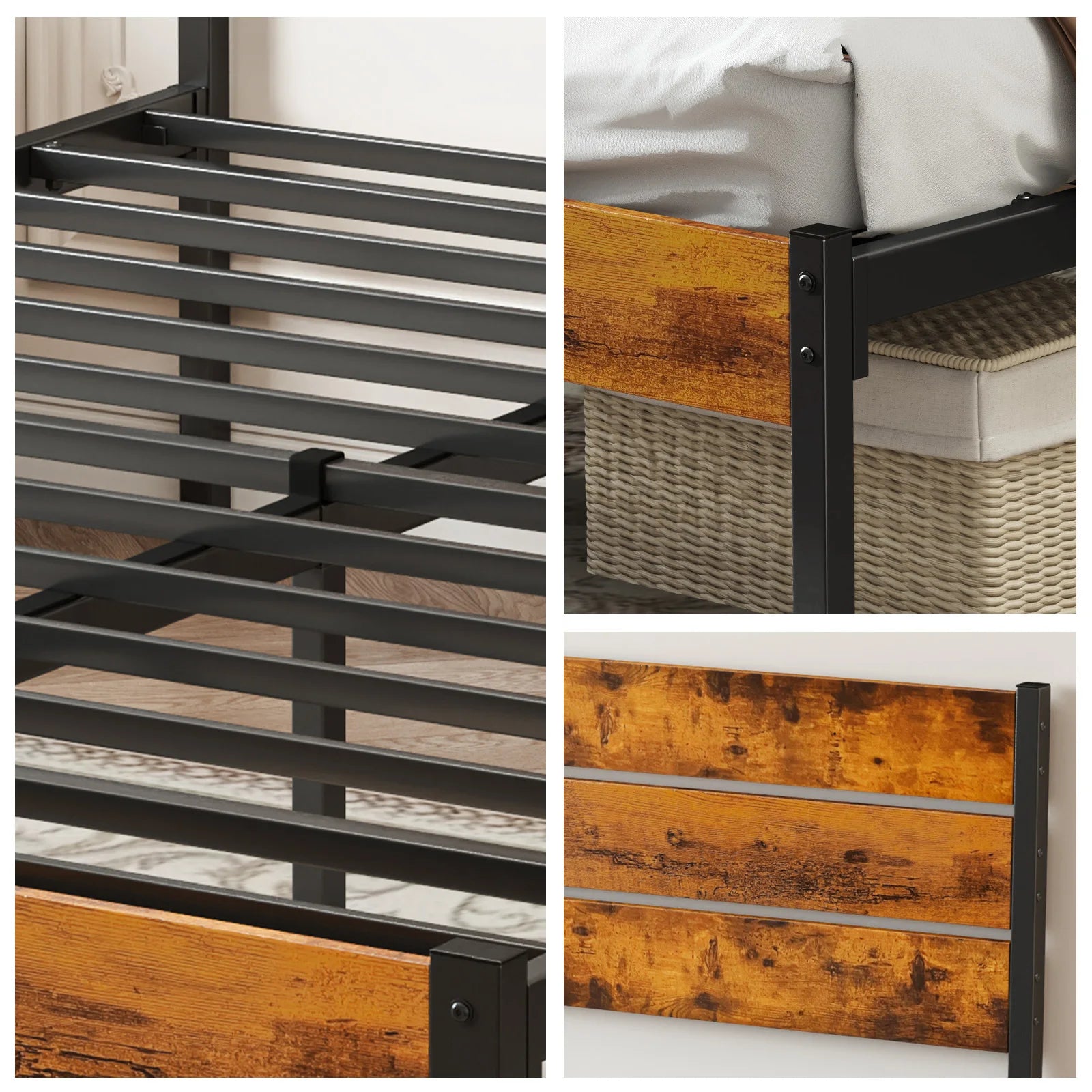 JHK Metal Platform Bed Frame Headboard And Footboard Slats