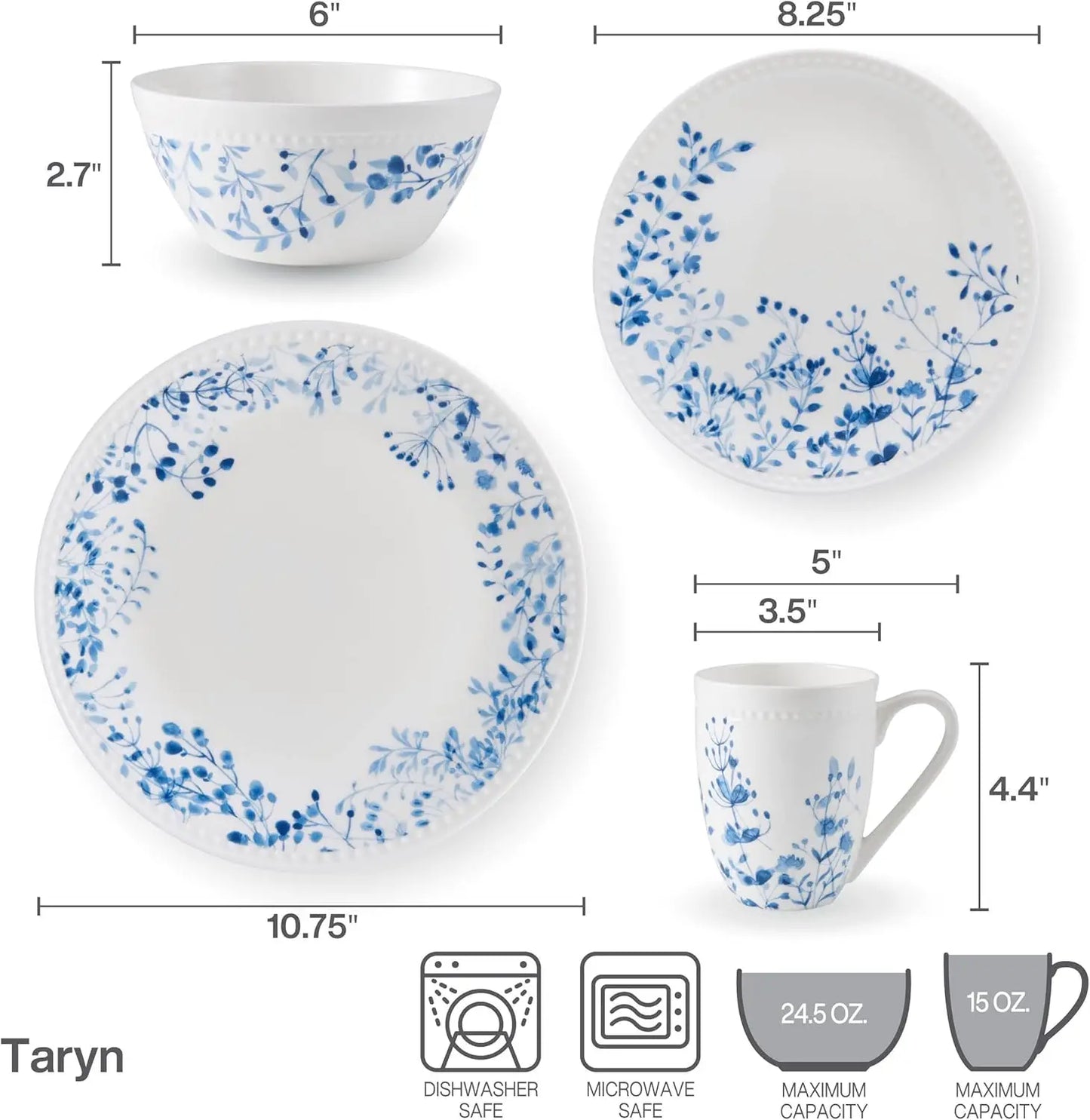Taryn Bone China Lightweight Chip Resistant Dinnerware Set