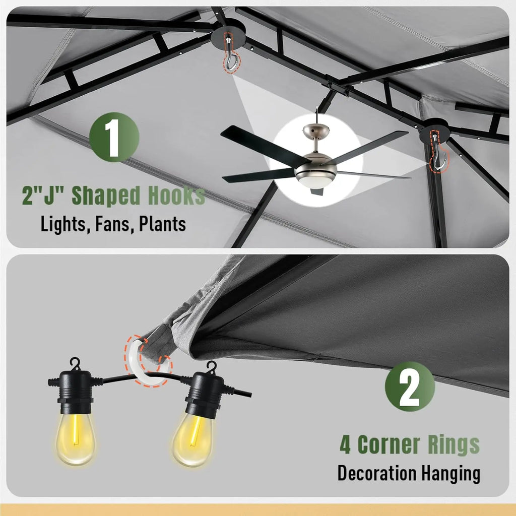 XMSJ Outdoor Gazebo With Metal Frame Canopy And Double Roofs