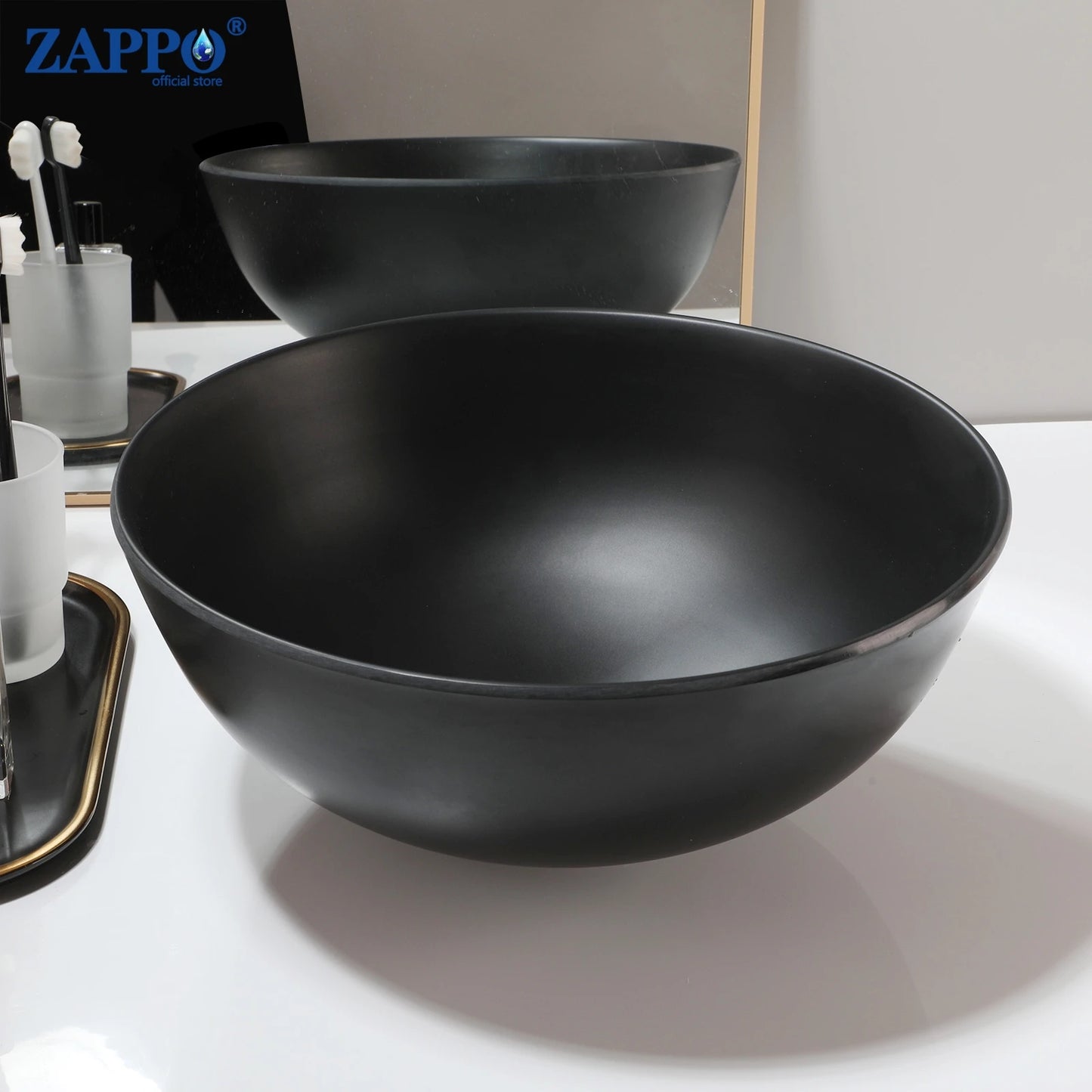 ZAPPO Bathroom Vessel Sink With Drain Bathroom Stone Resin Washbasin Round Above Counter Bowl Sinks for Bar Hotel (No Faucet)