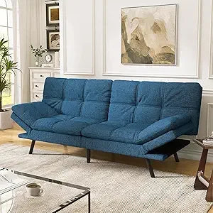Faux Leather Futon Sofa Bed Convertible Couch Memory Foam Sleeper