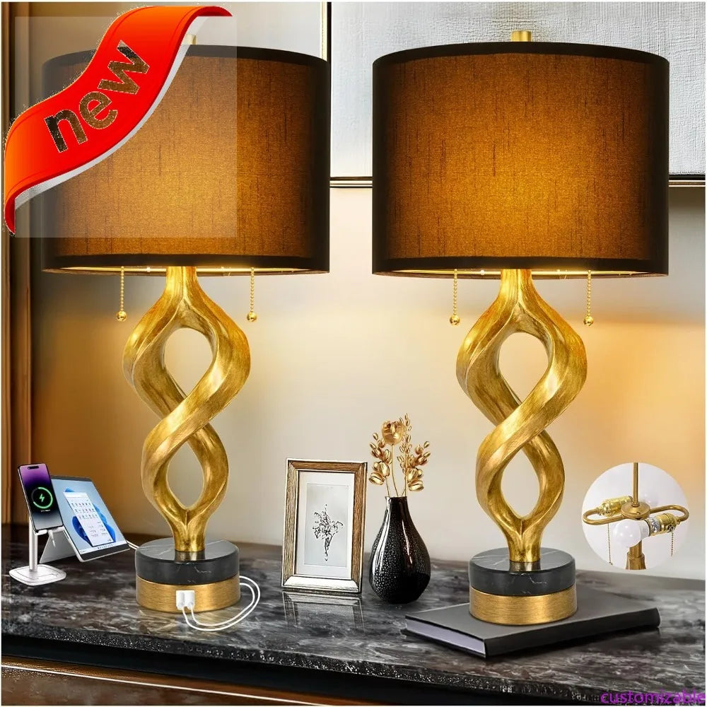 Bulb Sculptural Table Lamp Set of Two With Pull Chains
