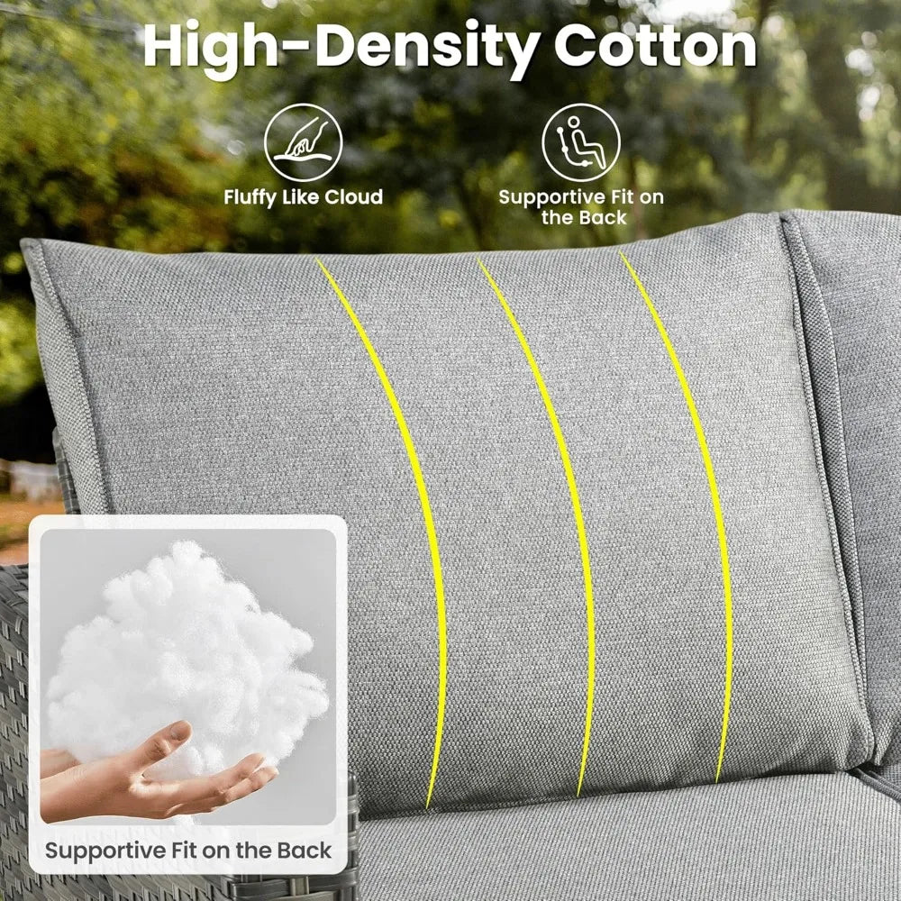 6 Pieces Patio Furniture Set, Outdoor Wicker Sofa Couch with Rocking Swivel Chairs Comfy Cushions, Modern Deep Seat Rattan Conv