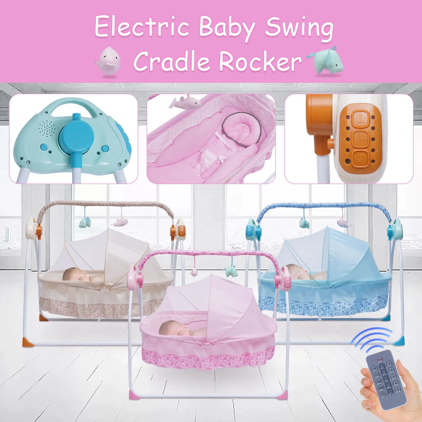 Electric Baby Cradle Auto Swing Rocker Cot Infant Sleeping Bed